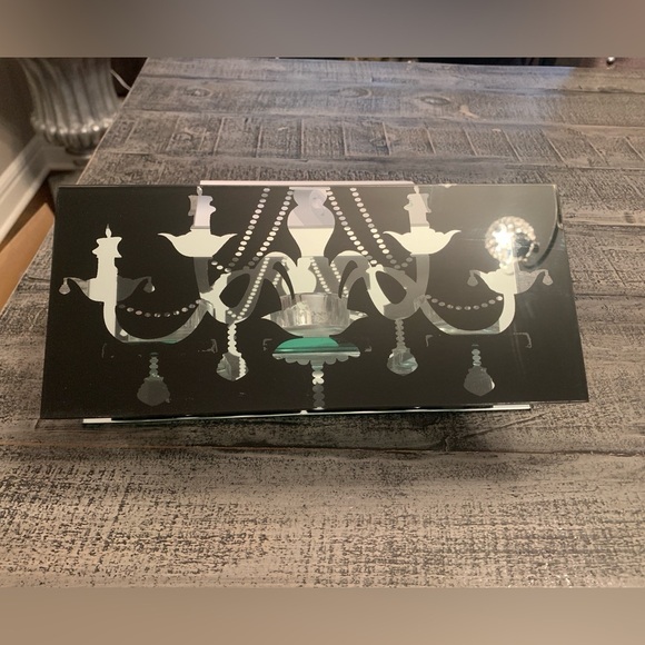 Mirror Chandelier 3 Tea-light Candle Holder Display, Black & Silver Glass, EUC - Picture 1 of 7